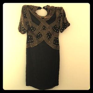 Sequined Black and Gold Evening Dress